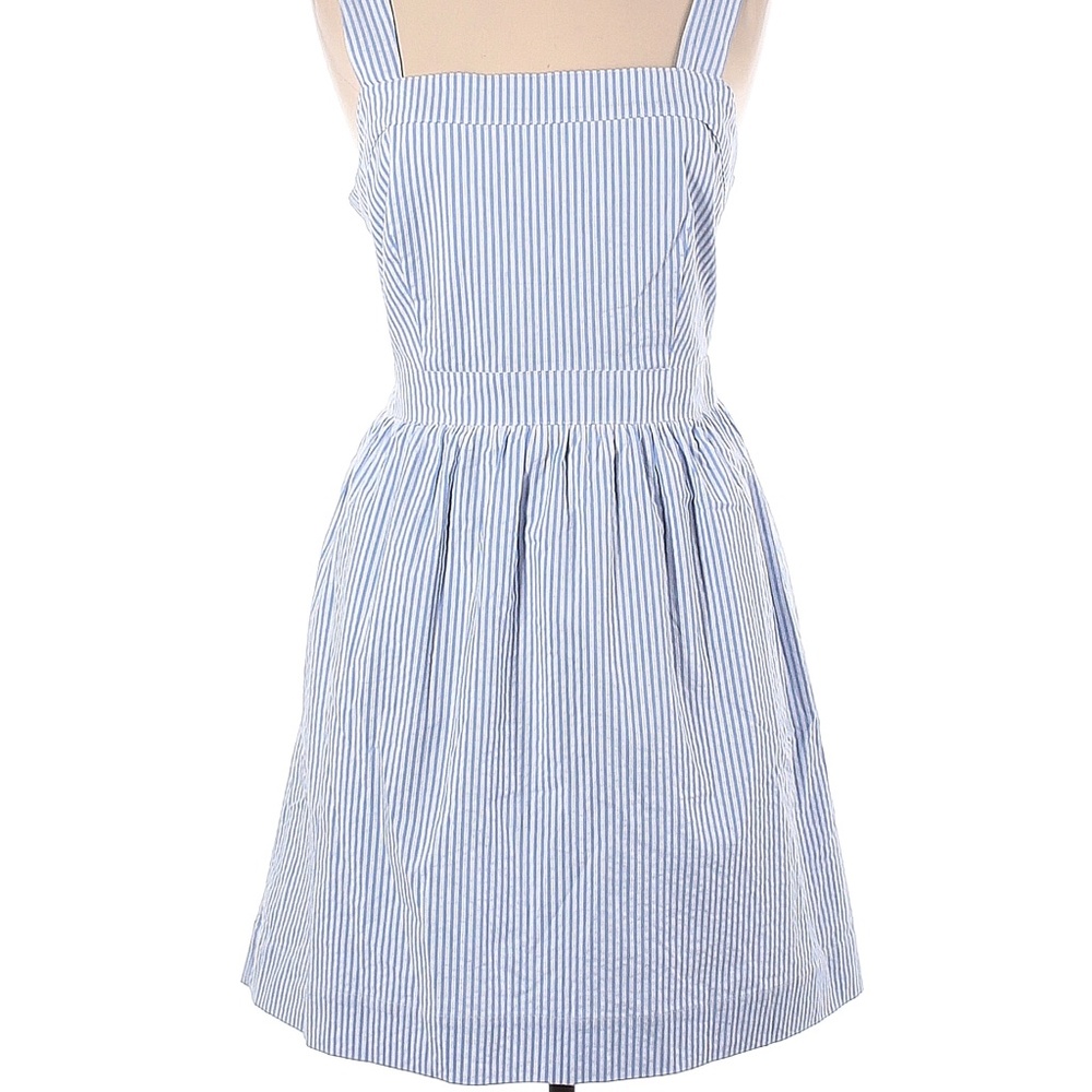 BNWT! J. Crew Seersucker Apron Dress, Size Large, White / Blue - Picture 2 of 6
